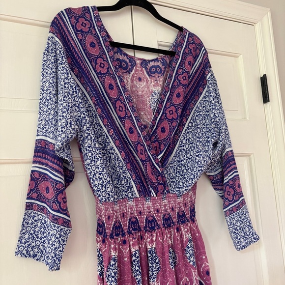 Free People She’s A Lady Reversible Maxi Dress Purple Boho Print Size Small Midi - Picture 8 of 17